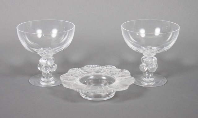 Appraisal: Pair of Lalique wine stems and bottle coaster pair of