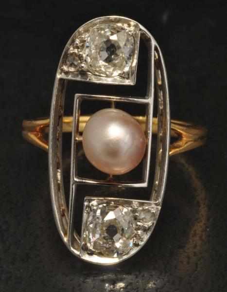 Appraisal: K Two-Tone Gold Diamond Pearl Ring Description Diamonds ctw Unusual