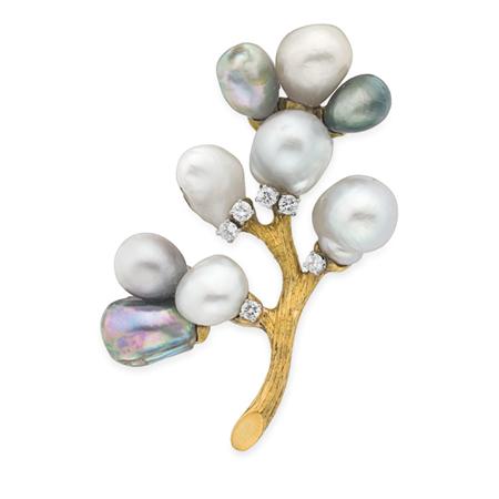 Appraisal: Gold Gray Black and White Baroque Cultured and Freshwater Pearl