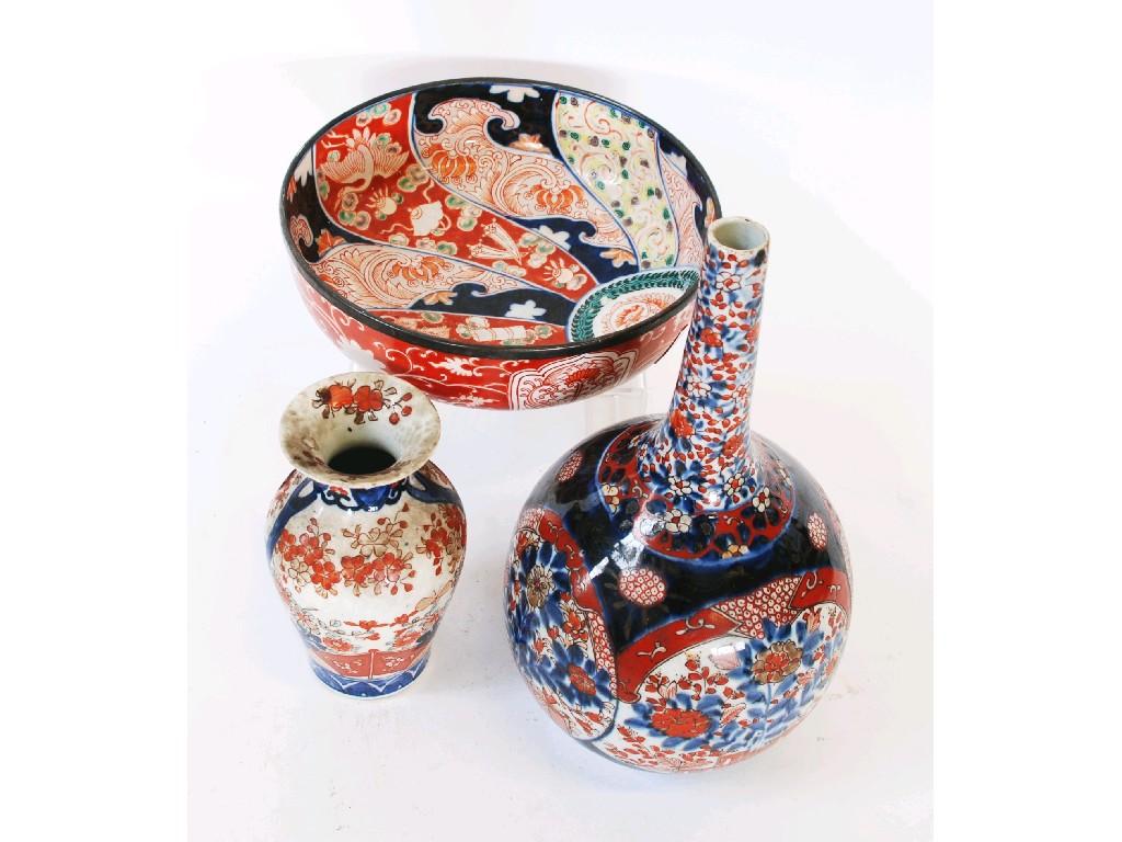 Appraisal: JAPANESE 'CLOBBERED ' IMARI PORCELAIN VASE globe and shaft form