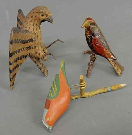 Appraisal: Three carved birds with original paint decoration late th early