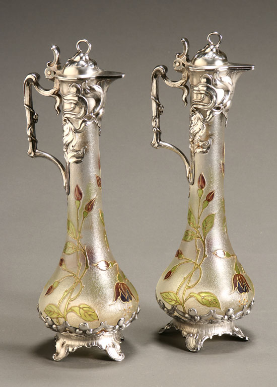 Appraisal: Pair of WMF Art Nouveau Enamel Decorated and Silver Plate