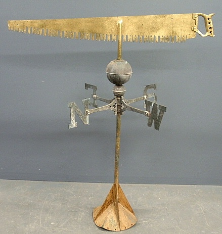 Appraisal: - Large wood saw weathervane with directionals h saw l