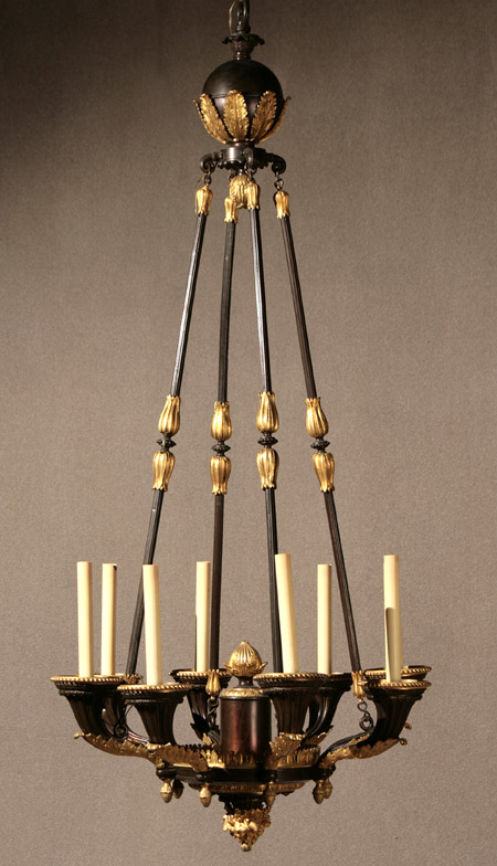 Appraisal: Empire Style Ormolu and Bronze Eight-Light Chandelier Early th Century