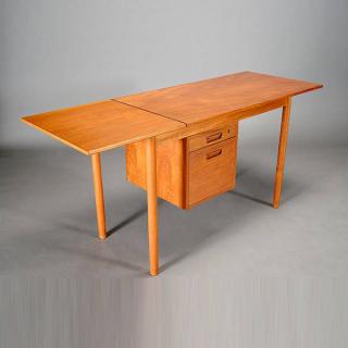 Appraisal: Teak M bler Two Drawer Desk With Dropleaf Teak Mobler