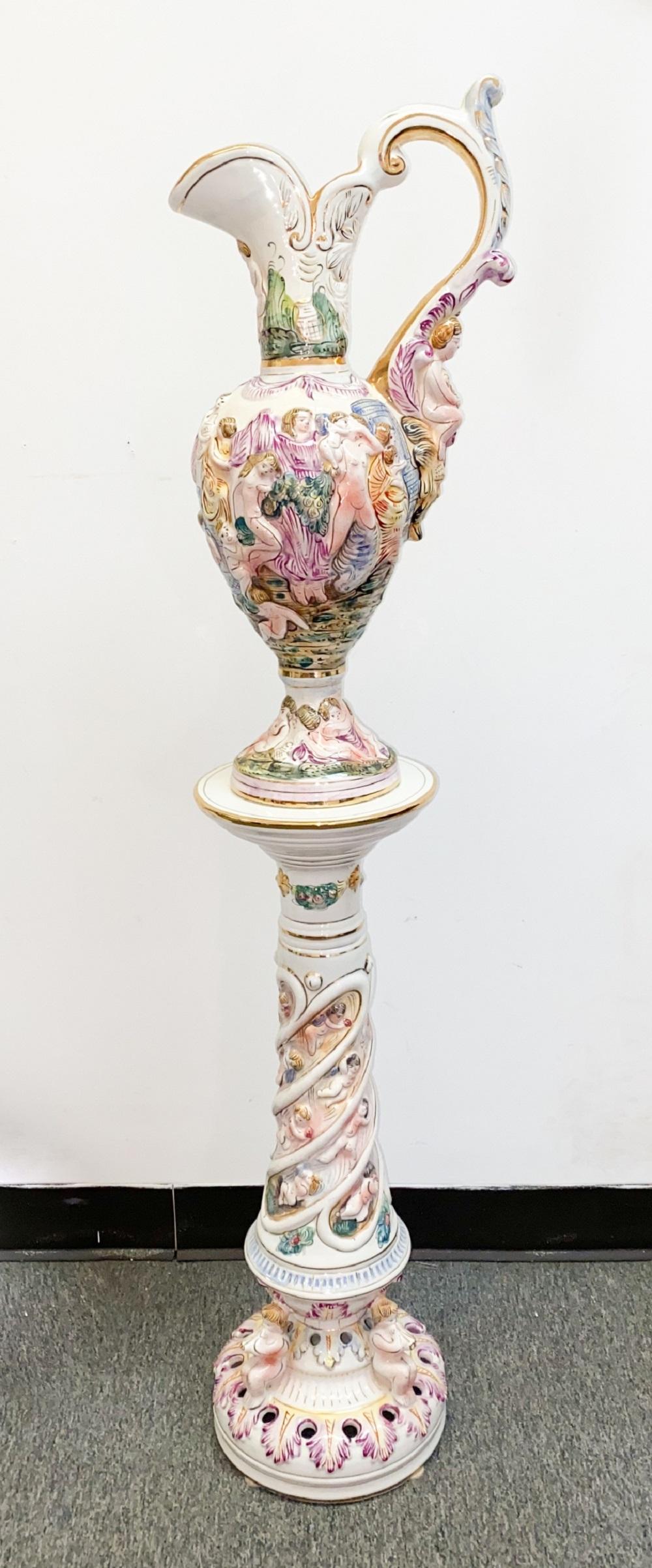 Appraisal: CAPODIMONTE PORCELAIN STAND W HANDLED EWERLate th early th century