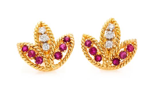 Appraisal: Sale Lot A Pair of Yellow Gold Ruby and Diamond