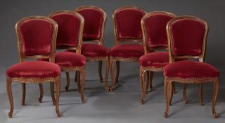 Appraisal: Set of Six French Louis XV Style Carved Walnut Din