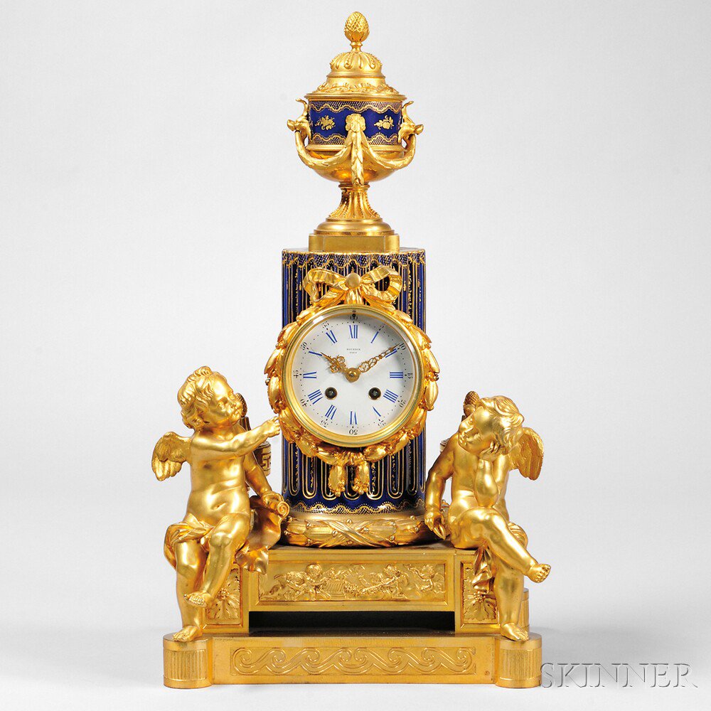 Appraisal: Bourdin Gilt Figural and Porcelain Mantel Clock Paris c the