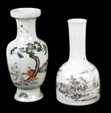 Appraisal: Two Chinese famille rose vases One of mallet shape painted