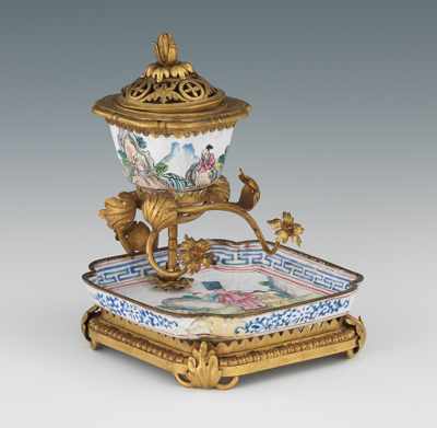 Appraisal: A Beijing Enamel and Bronze Assembled Inkwell Assembled with a