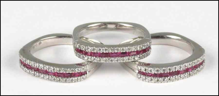 Appraisal: THREE KARAT WHITE GOLD DIAMOND AND RUBY RINGS grams Condition