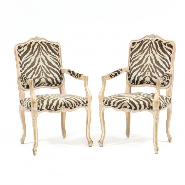 Appraisal: PAIR OF FRENCH STYLE ZEBRA PRINT UPHOLSTERED FAUTEUIL Late th