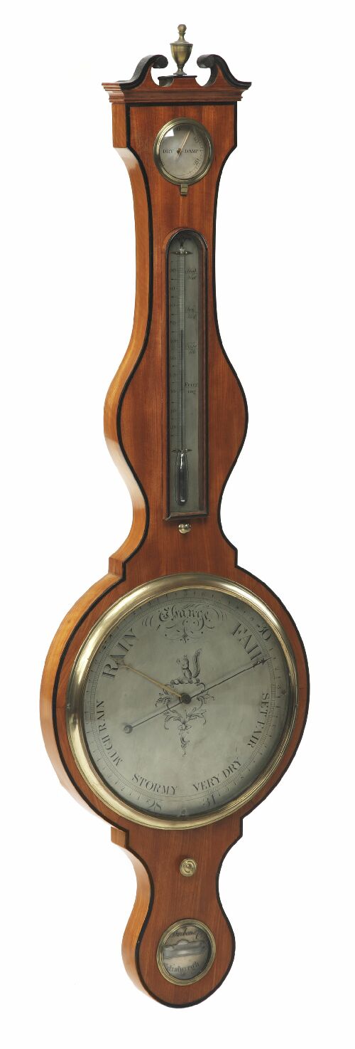 Appraisal: A George III satinwood banjo barometer by P Borbon Co