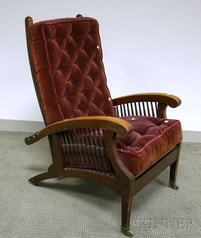 Appraisal: Mahogany Spindle-sided Adjustable-back Morris Chair with Upholstered Cushions Note A