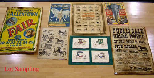 Appraisal: Group of unframed prints to include circus posters auction advertisements