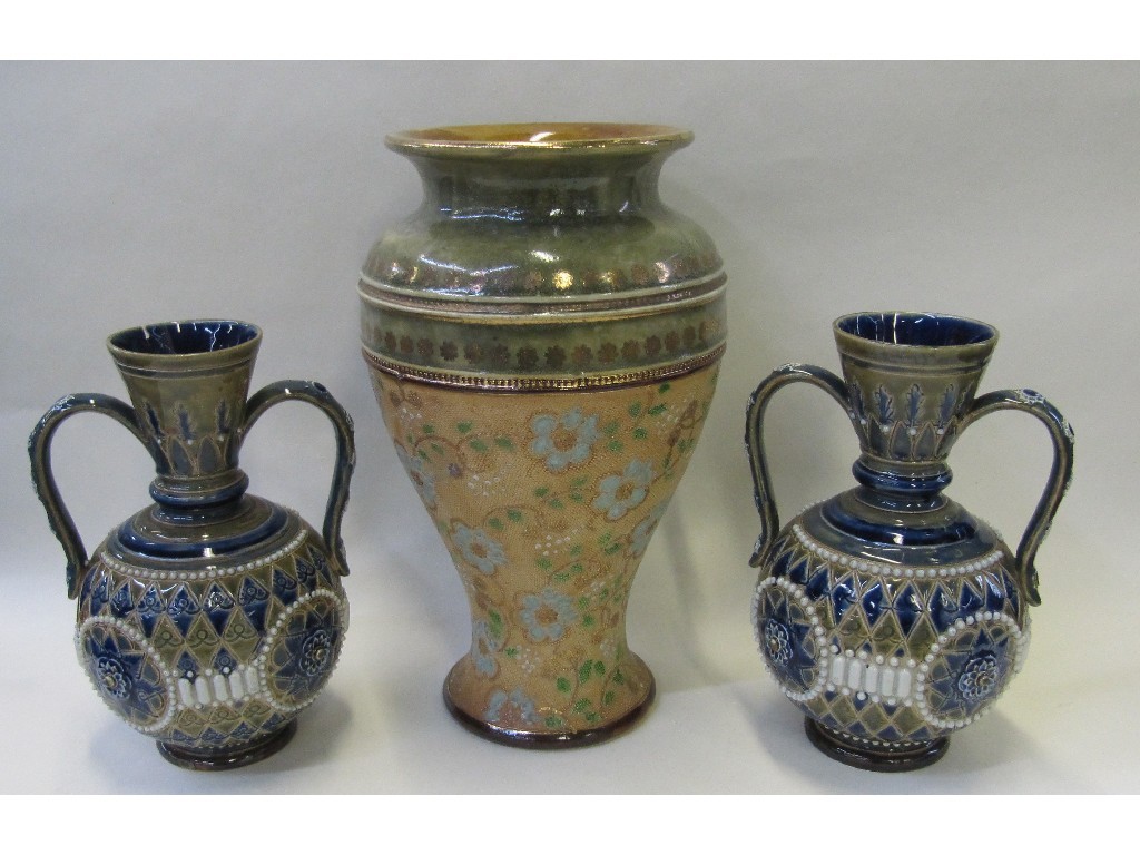 Appraisal: Pair of Doulton Lambeth two handled vases def and a