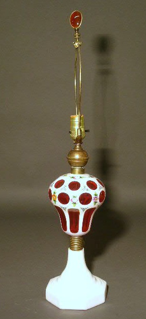 Appraisal: Cranberry glass oil lamp electrified h