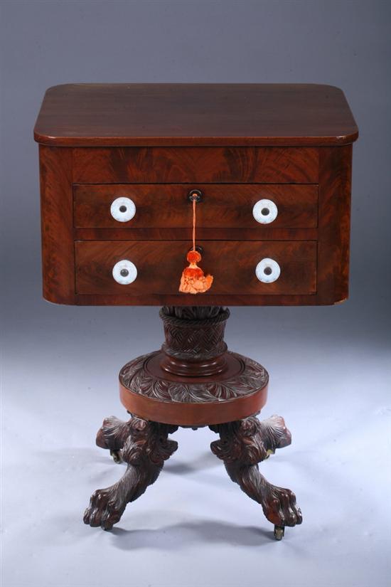 Appraisal: AMERICAN EMPIRE MAHOGANY SIDE TABLE th century with opalescent glass