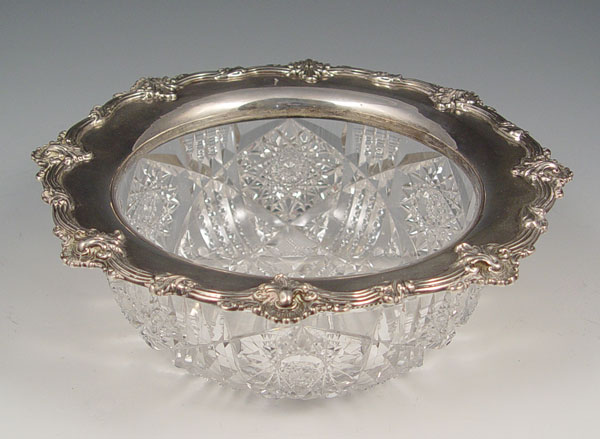 Appraisal: STERLING RIM BRILLIANT PERIOD CUT GLASS BOWL Sterling mounted cut