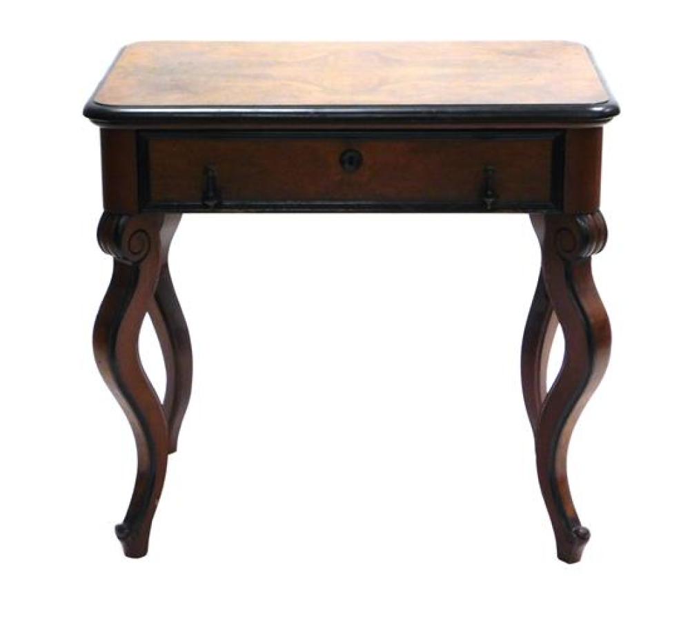 Appraisal: th C single drawer stand with burl veneer and contrasting