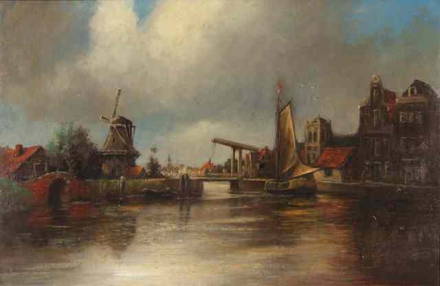 Appraisal: ROELOFS TH CENTURY Dutch canal scene signed lower right oils