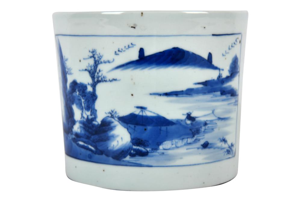 Appraisal: CHINESE BLUE WHITE PLANTERdepicting Chinese landscape inches diameter inches high