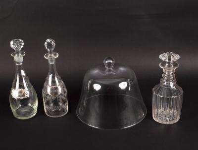 Appraisal: Three glass decanters two with silver labels and a glass