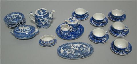 Appraisal: CHILD'S BLUE AND WHITE PART TEA SET In the Blue