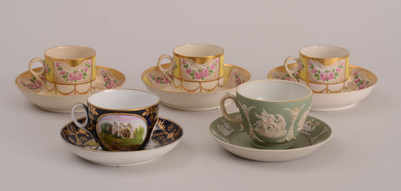 Appraisal: SET OF THREE PORCELAIN CYLINDRICAL CUPS AND SAUCERS A BLUE-GROUND