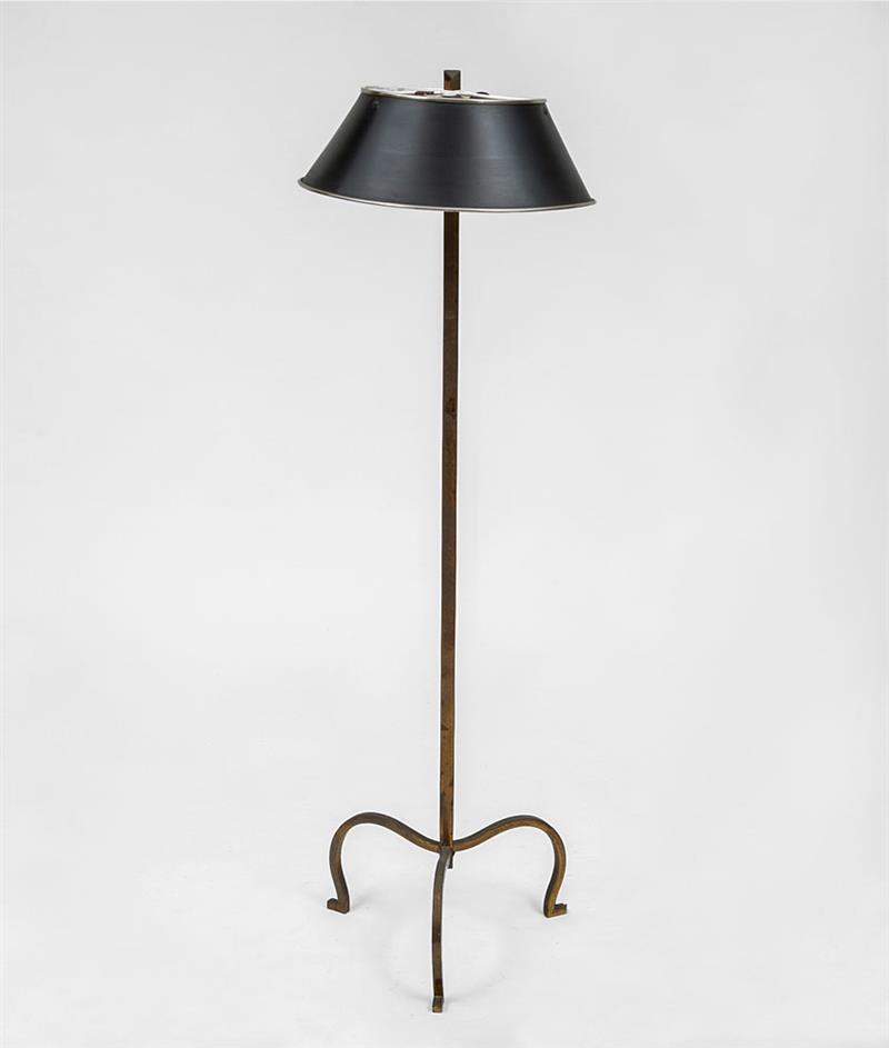 Appraisal: Gilt-Metal Tripod Floor Lamp th Century With t le shade