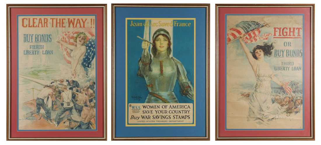 Appraisal: THREE FRAMED WWI WAR BOND POSTERS pieces total to include