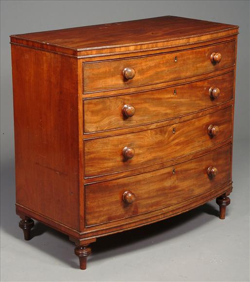 Appraisal: A George IV mahogany bowfront chest of drawers crca with