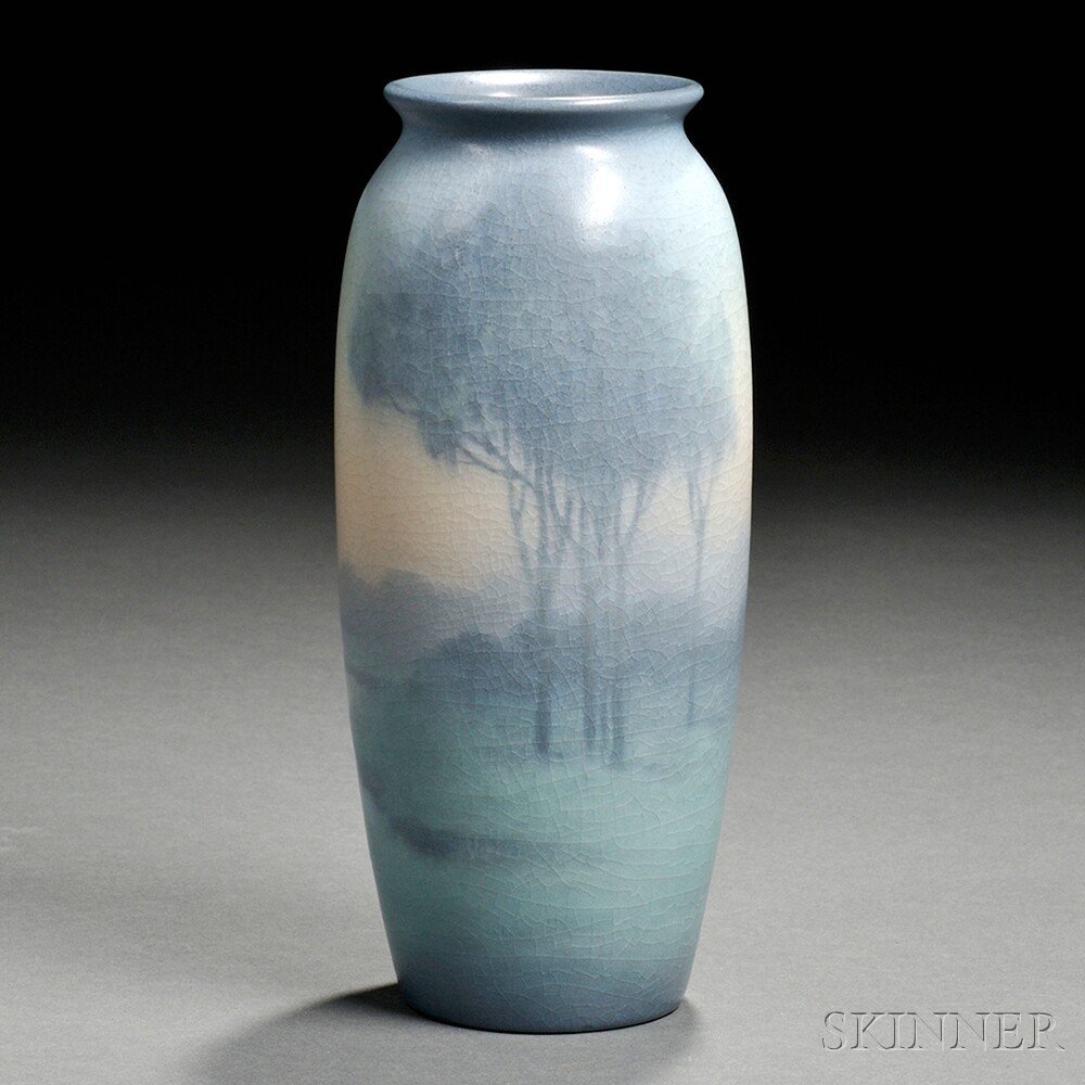 Appraisal: Rookwood Pottery Scenic Vellum Vase Art pottery Cincinnati Ohio Riverscape