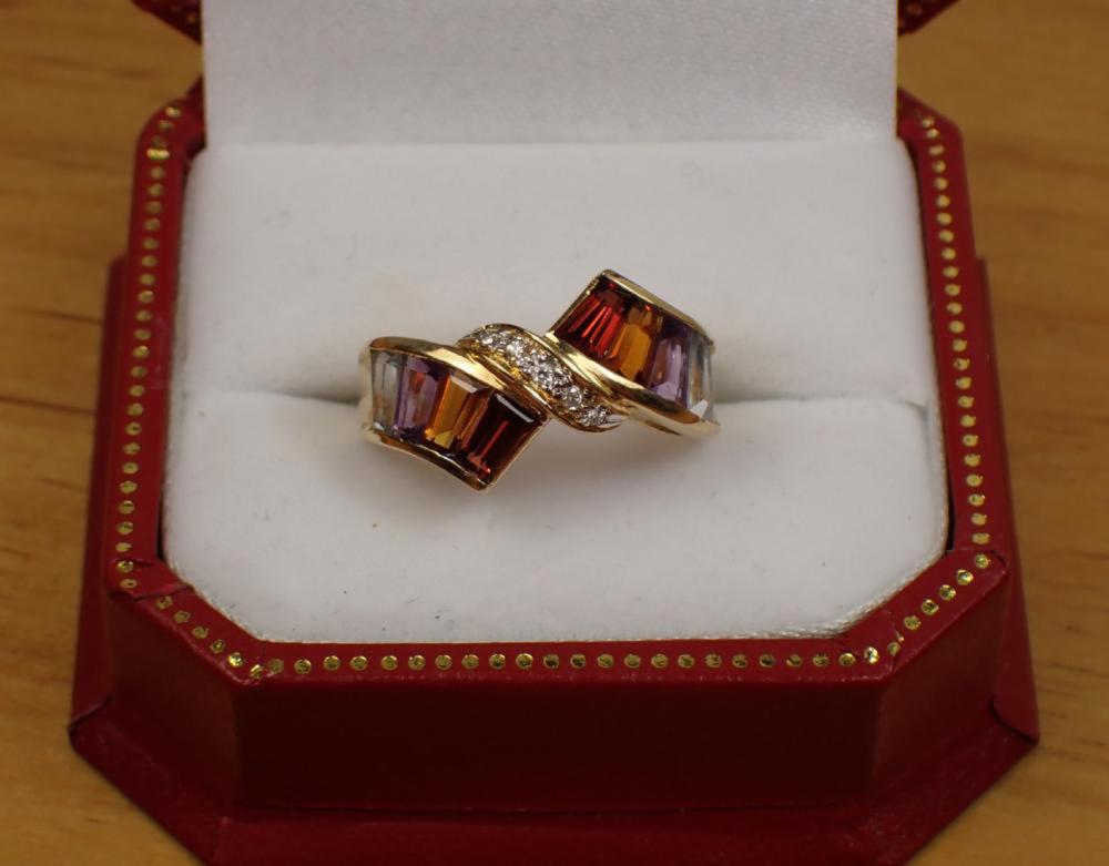 Appraisal: MULTI-COLOR GEMSTONE DIAMOND AND FOURTEEN KARAT GOLD RING The k