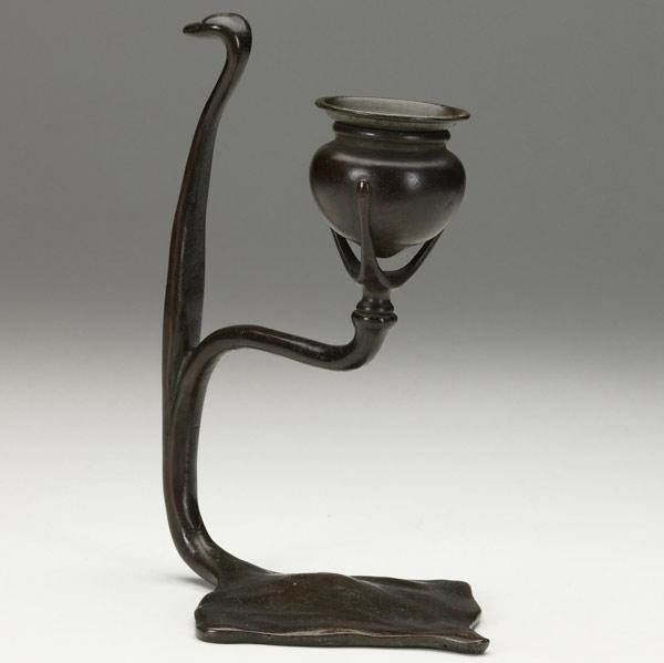 Appraisal: TIFFANY STUDIOS Bronze chamberstick with leaf base A few minor