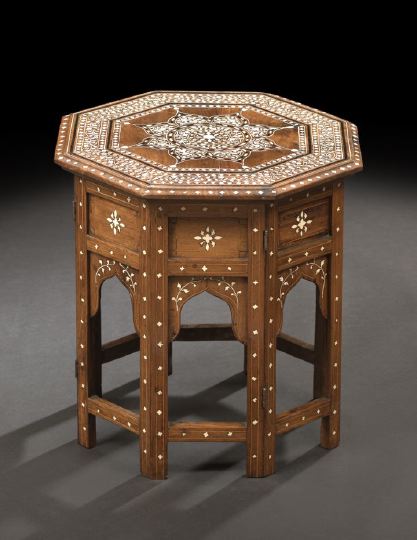 Appraisal: North African Inlaid Hardwood Tabouret ca the octagonal top banded