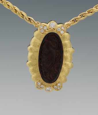 Appraisal: A Ladies' Carved Carnelian Cameo and Diamond Necklace k yellow