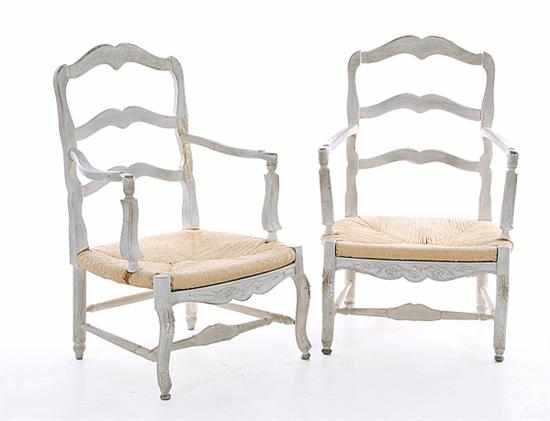 Appraisal: Pair French Provincial painted chairs early th century shaped crest