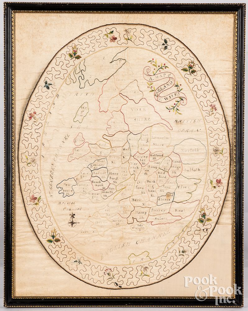 Appraisal: English needlework map of England and Wales English needlework map