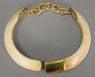 Appraisal: Boar tusk choker necklace K gold clasp marked Boar tusk