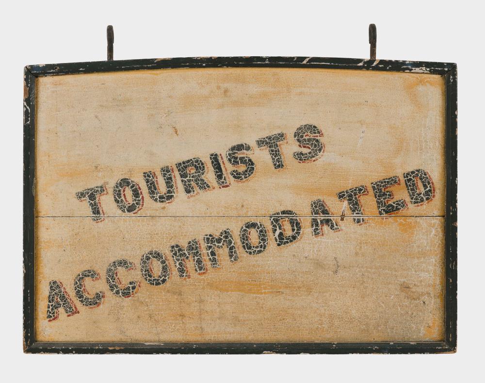 Appraisal: DOUBLE-SIDED PAINTED TOURISTS ACCOMMODATED SIGN LATE TH CENTURY HEIGHT WIDTH