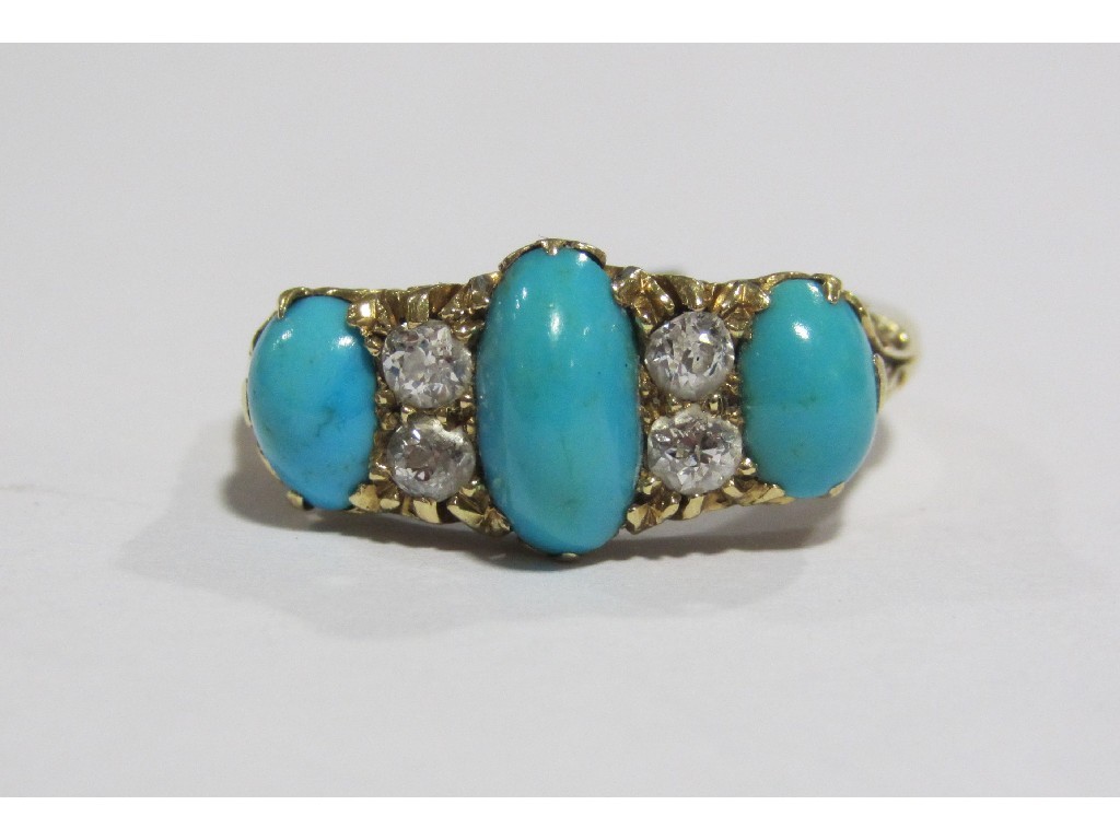 Appraisal: A Victorian ct gold turquoise and diamond set dress ring