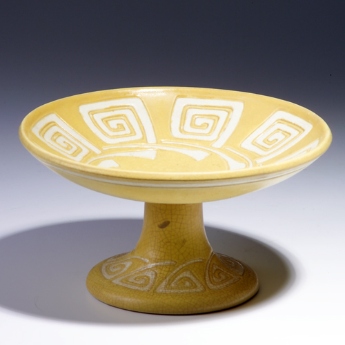 Appraisal: Rare WELLER Camelot yellow footed dish Dark crazing around foot