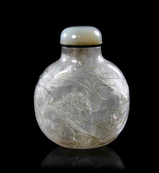 Appraisal: A Rock Crystal Snuff Bottle of compressed globular form relief