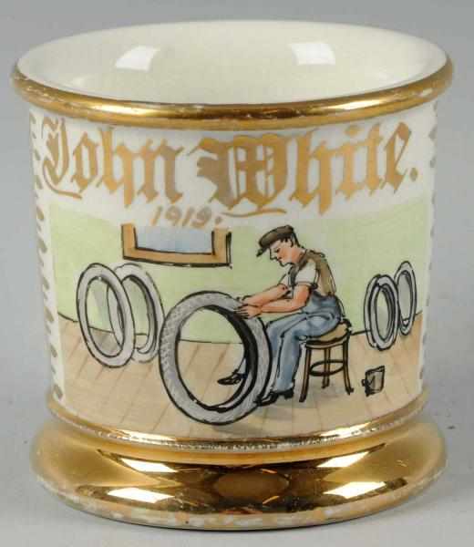 Appraisal: Tire Repairman Shaving Mug Gilt name John White and on