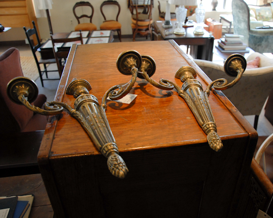 Appraisal: Pair of Brass Two-Branch Sconces H