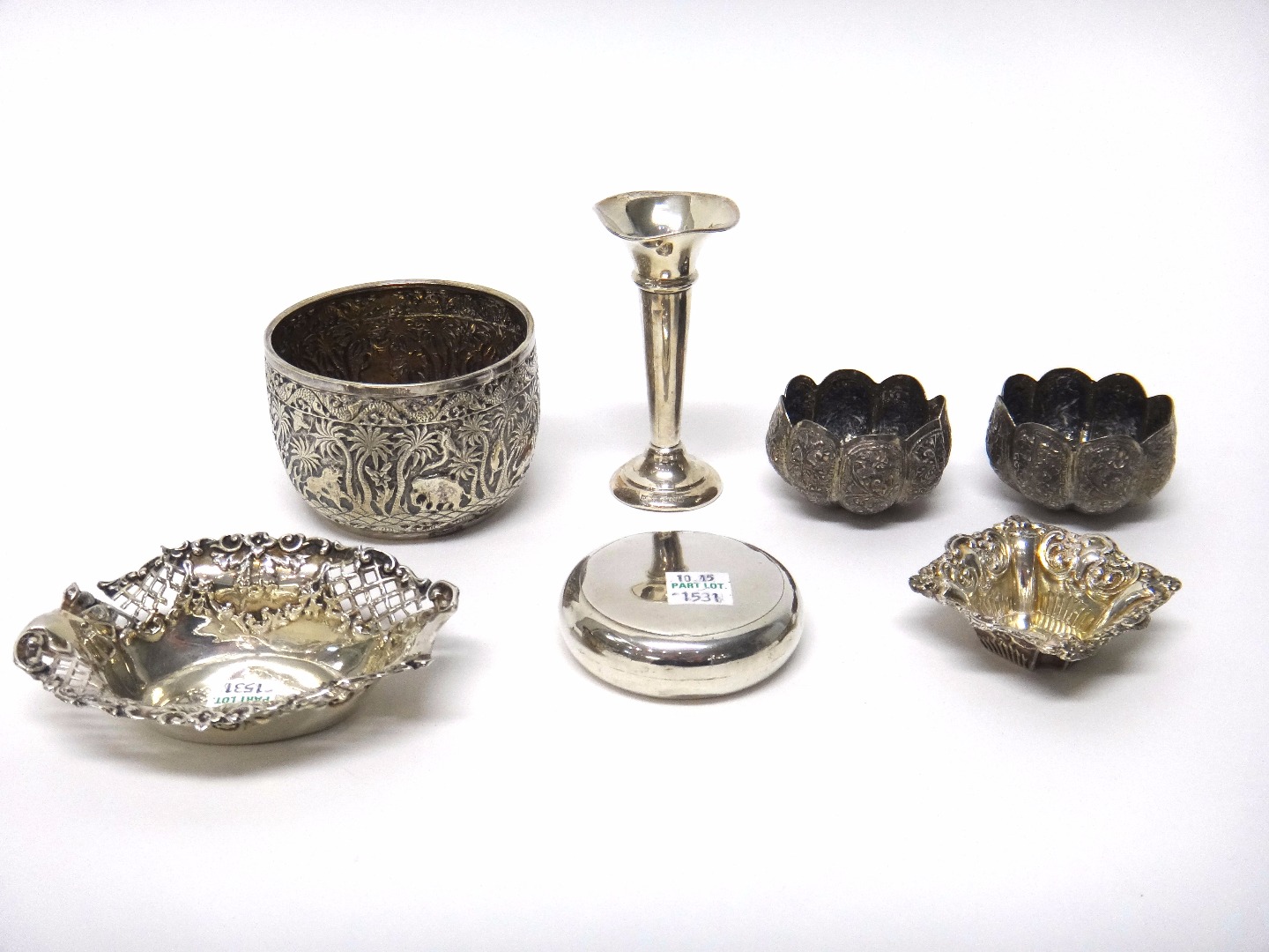 Appraisal: Silver and silver mounted wares comprising a circular hinge lidded