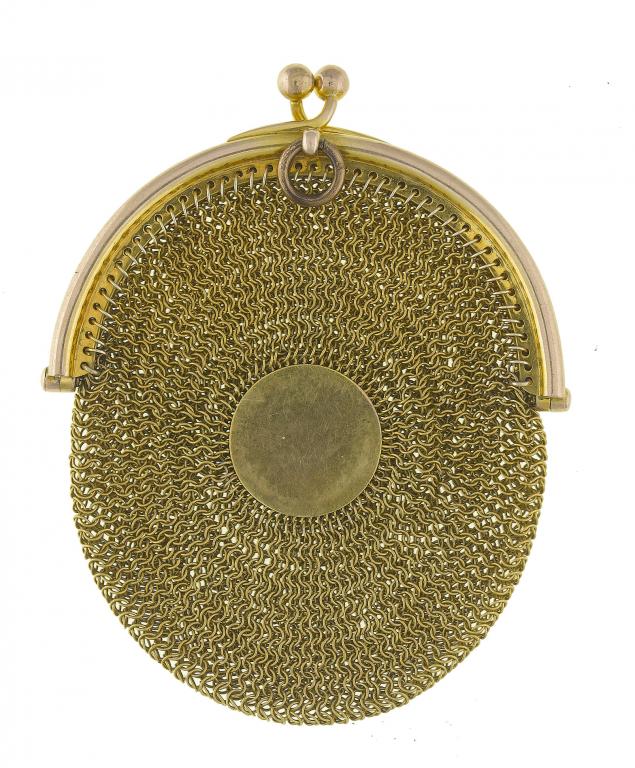 Appraisal: A GOLD AND GOLD MAIL PURSE of bag shape with