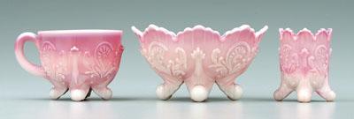 Appraisal: Three pieces pink slag glass - in toothpick holder -